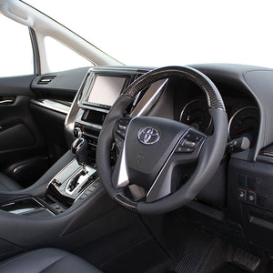 REAL PREMIUM SERIES ROUND SHAPE BLACK CARBON BLACK EURO STITCH STEERING WHEEL FOR TOYOTA ALPHARD 30  H30P-BKC-BK