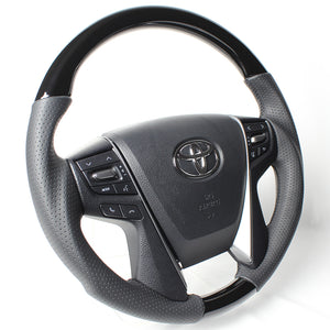 REAL PREMIUM SERIES ROUND SHAPE BLACK WOOD BLACK EURO STITCH STEERING WHEEL FOR TOYOTA ALPHARD 30  H30P-BKW-BK