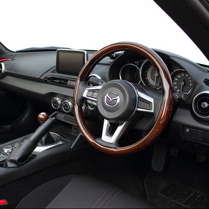 REAL ORIGINAL SERIES ALL WOOD ROUND SHAPE 16 DARK BROWN WOOD BLACK EURO STITCH STEERING WHEEL FOR MAZDA ROADSTER RF NDERC  MZCW-BRW-BK