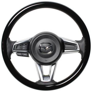 REAL ORIGINAL SERIES ALL WOOD ROUND SHAPE PIANO BLACK BLACK EURO STITCH STEERING WHEEL FOR MAZDA ROADSTER ND5RC  MZCW-PBW-BK