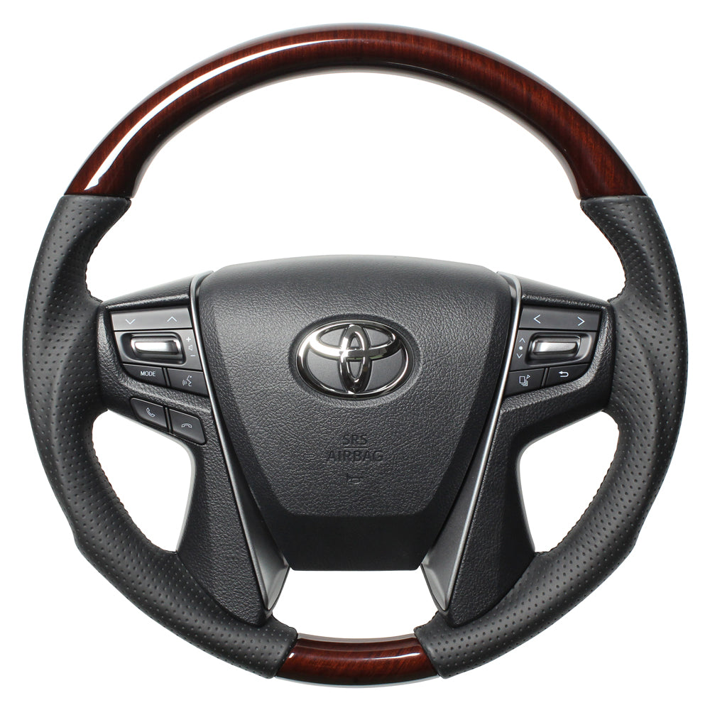REAL PREMIUM SERIES ROUND SHAPE 56 BROWN WOOD BLACK EURO STITCH STEERING WHEEL FOR TOYOTA VELLFIRE 30  H30P-BRW-BK