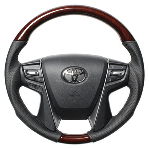 REAL PREMIUM SERIES ROUND SHAPE 56 BROWN WOOD BLACK EURO STITCH STEERING WHEEL FOR TOYOTA LAND CRUISER 200 : KOUKI  H30P-BRW-BK