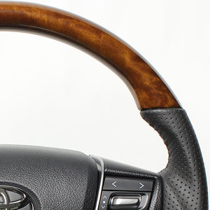 REAL PREMIUM SERIES ROUND SHAPE 42 BROWN WOOD BLACK EURO STITCH STEERING WHEEL FOR TOYOTA LAND CRUISER 200 : KOUKI  H30P-LBW-BK