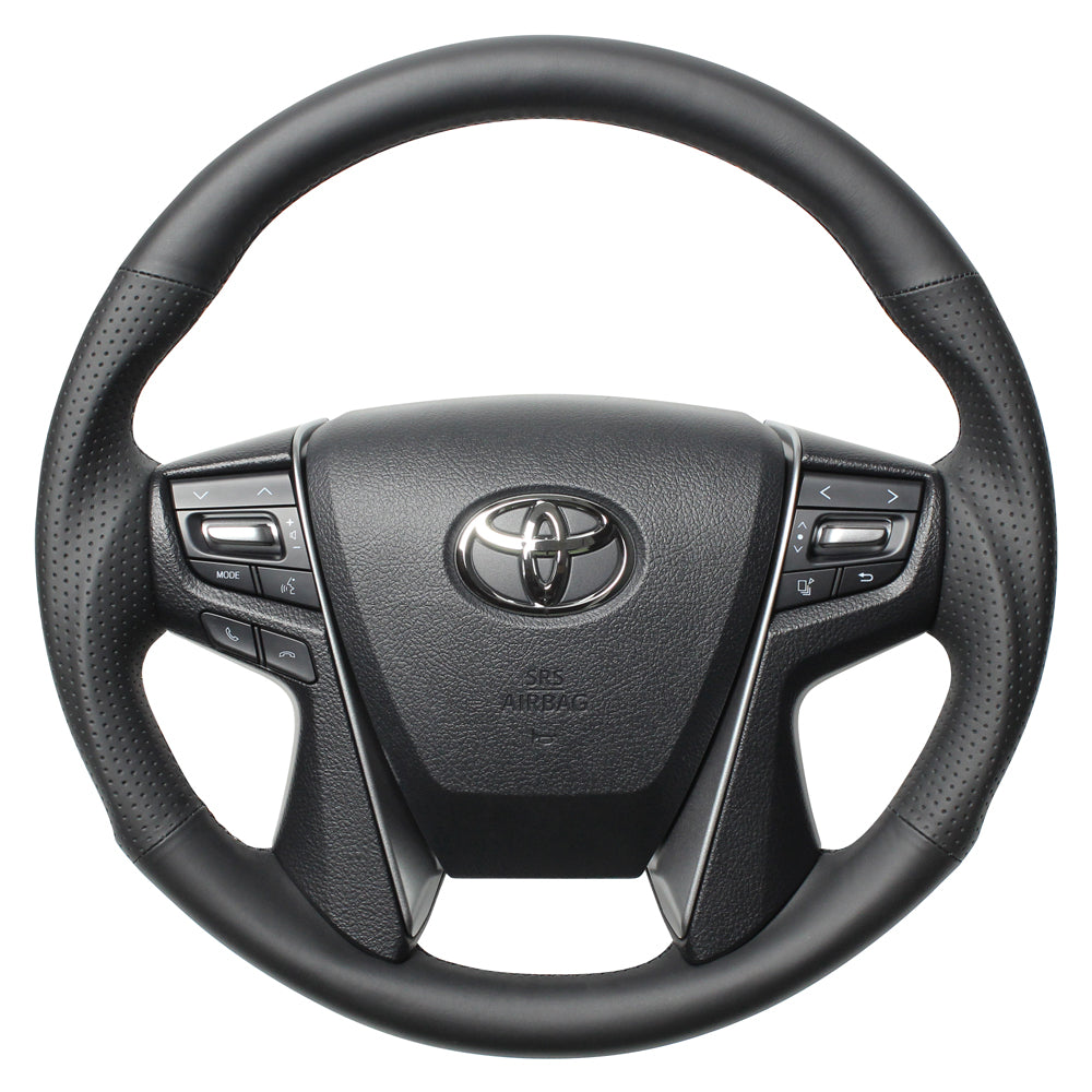 REAL PREMIUM SERIES ROUND SHAPE NAPPA ALL LEATHER BLACK EURO STITCH STEERING WHEEL FOR TOYOTA LAND CRUISER 200 : KOUKI  H30P-LPB-BK