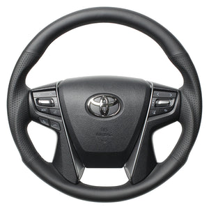 REAL PREMIUM SERIES ROUND SHAPE NAPPA ALL LEATHER BLACK EURO STITCH STEERING WHEEL FOR TOYOTA VELLFIRE 30  H30P-LPB-BK