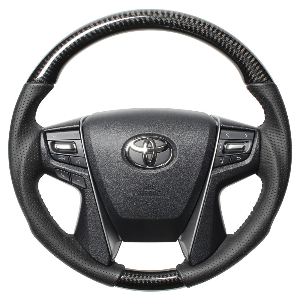 REAL ORIGINAL SERIES ROUND SHAPE BLACK CARBON BLACK STITCH STEERING WHEEL FOR TOYOTA CROWN ROYAL 210  H30-BKC-BK
