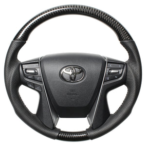 REAL ORIGINAL SERIES ROUND SHAPE BLACK CARBON BLACK STITCH STEERING WHEEL FOR TOYOTA LAND CRUISER PRADO 150 : KOUKI  H30-BKC-BK