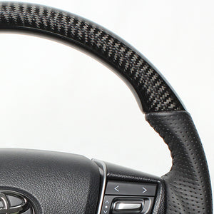 REAL ORIGINAL SERIES ROUND SHAPE BLACK CARBON BLACK STITCH STEERING WHEEL FOR TOYOTA LAND CRUISER 200 : KOUKI  H30-BKC-BK