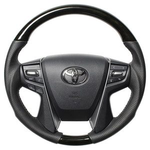 REAL ORIGINAL SERIES ROUND SHAPE BLACK WOOD BLACK STITCH STEERING WHEEL FOR TOYOTA ALPHARD 30  H30-BKW-BK