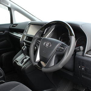 REAL ORIGINAL SERIES ROUND SHAPE BLACK WOOD BLACK STITCH STEERING WHEEL FOR TOYOTA ALPHARD 30  H30-BKW-BK