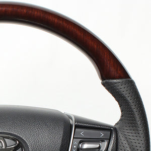 REAL ORIGINAL SERIES ROUND SHAPE 56 BROWN WOOD BLACK STITCH STEERING WHEEL FOR TOYOTA ALPHARD 30  H30-BRW-BK