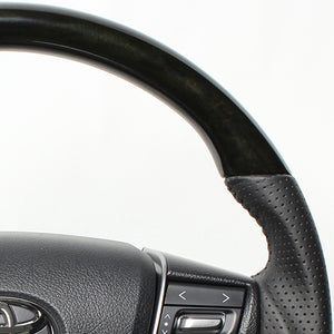 REAL ORIGINAL SERIES ROUND SHAPE BLACK WOOD BLACK STITCH STEERING WHEEL FOR TOYOTA LAND CRUISER PRADO 150 : KOUKI  H30-BKW-BK