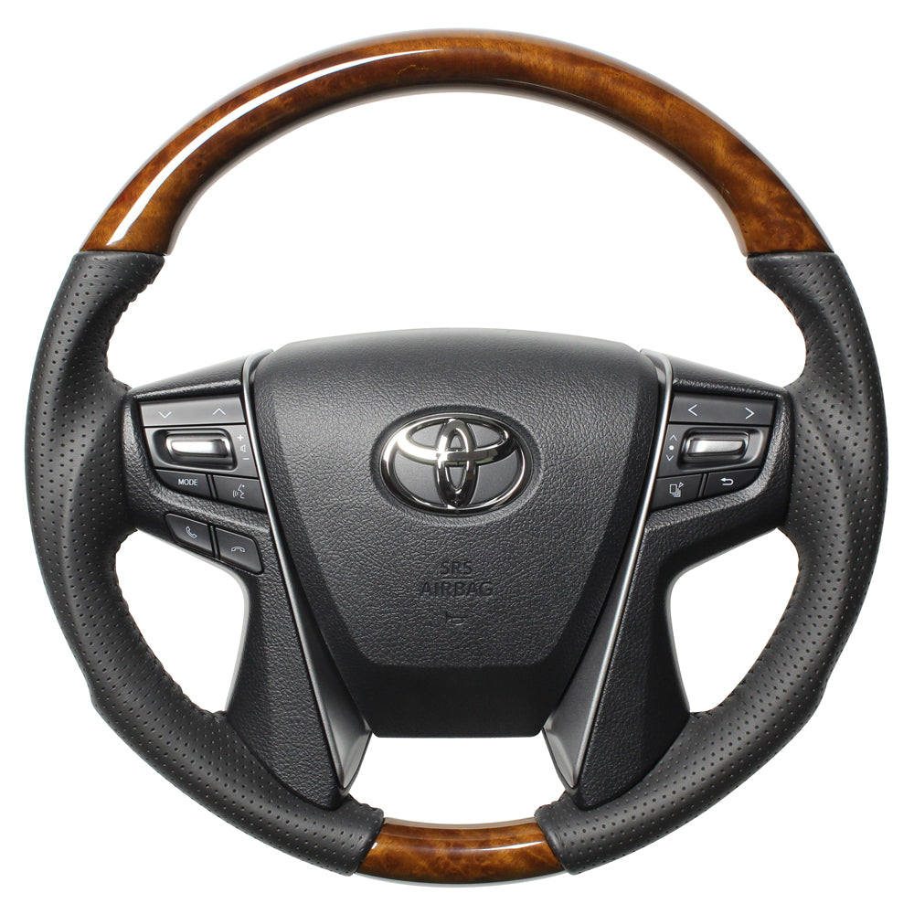 REAL ORIGINAL SERIES ROUND SHAPE 42 BROWN WOOD BLACK STITCH STEERING WHEEL FOR TOYOTA VELLFIRE 30  H30-LBW-BK