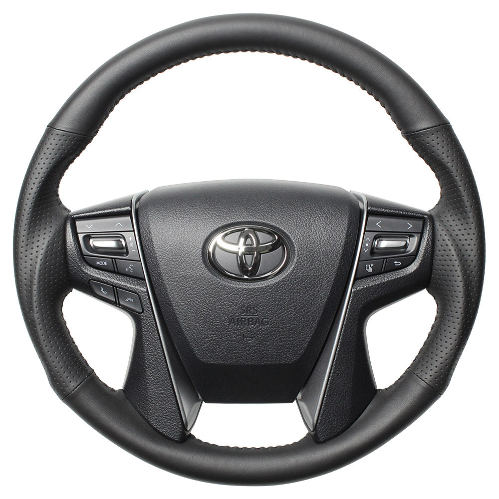 REAL ORIGINAL SERIES ROUND SHAPE ALL LEATHER BLACK STITCH STEERING WHEEL FOR TOYOTA CROWN MAJESTA 210  H30-LPB-BK