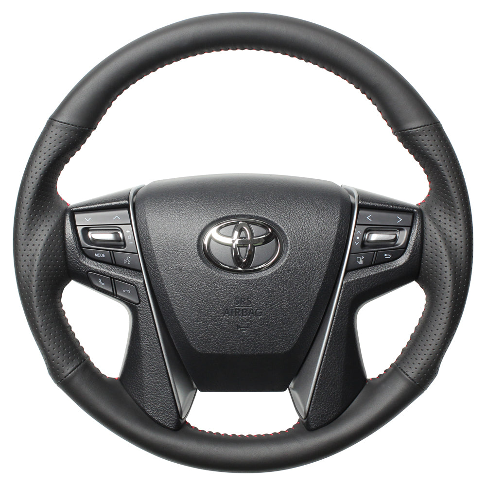 REAL ORIGINAL SERIES ROUND SHAPE ALL LEATHER RED STITCH STEERING WHEEL FOR TOYOTA VELLFIRE 30  H30-LPB-RD