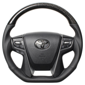 REAL PREMIUM SERIES D SHAPE BLACK CARBON BLACK EURO STITCH STEERING WHEEL FOR TOYOTA LAND CRUISER 200 : KOUKI  S210-BKC-BK