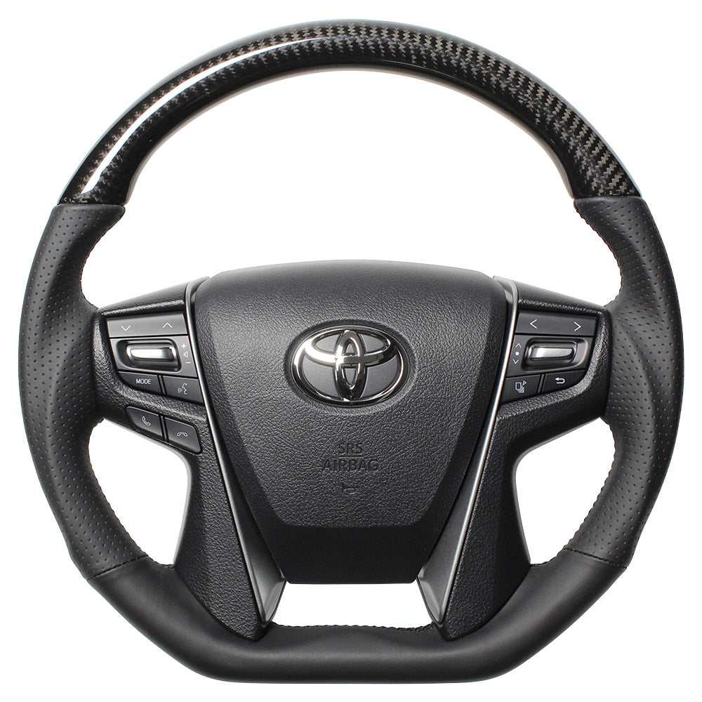 REAL PREMIUM SERIES D SHAPE BLACK CARBON BLACK EURO STITCH STEERING WHEEL FOR TOYOTA CROWN ROYAL 210  S210-BKC-BK