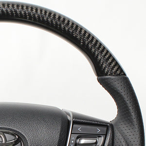 REAL PREMIUM SERIES D SHAPE BLACK CARBON BLACK EURO STITCH STEERING WHEEL FOR TOYOTA LAND CRUISER 200 : KOUKI  S210-BKC-BK