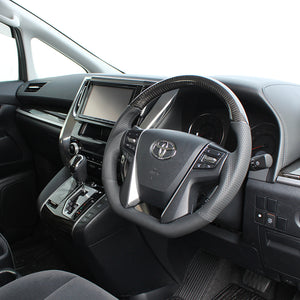 REAL PREMIUM SERIES D SHAPE BLACK CARBON BLACK EURO STITCH STEERING WHEEL FOR TOYOTA VELLFIRE 30  S210-BKC-BK