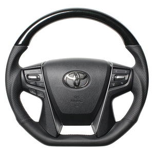 REAL PREMIUM SERIES D SHAPE 38B BLACK WOOD BLACK EURO STITCH STEERING WHEEL FOR TOYOTA LAND CRUISER PRADO 150 : KOUKI  S210-BKW-BK