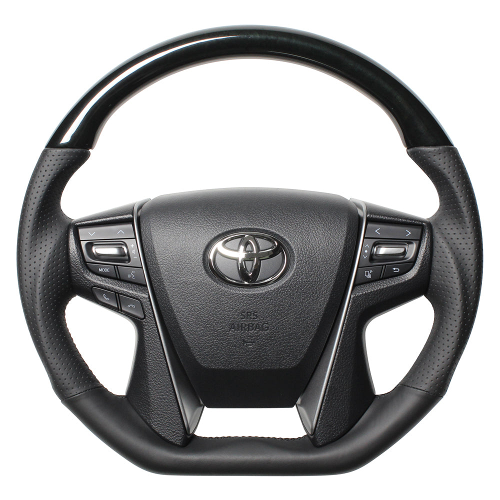 REAL PREMIUM SERIES D SHAPE 38B BLACK WOOD BLACK EURO STITCH STEERING WHEEL FOR TOYOTA LAND CRUISER 200 : KOUKI  S210-BKW-BK