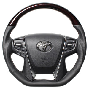 REAL PREMIUM SERIES D SHAPE 52 BROWN WOOD BLACK EURO STITCH STEERING WHEEL FOR TOYOTA ALPHARD 30  S210-BRW-BK