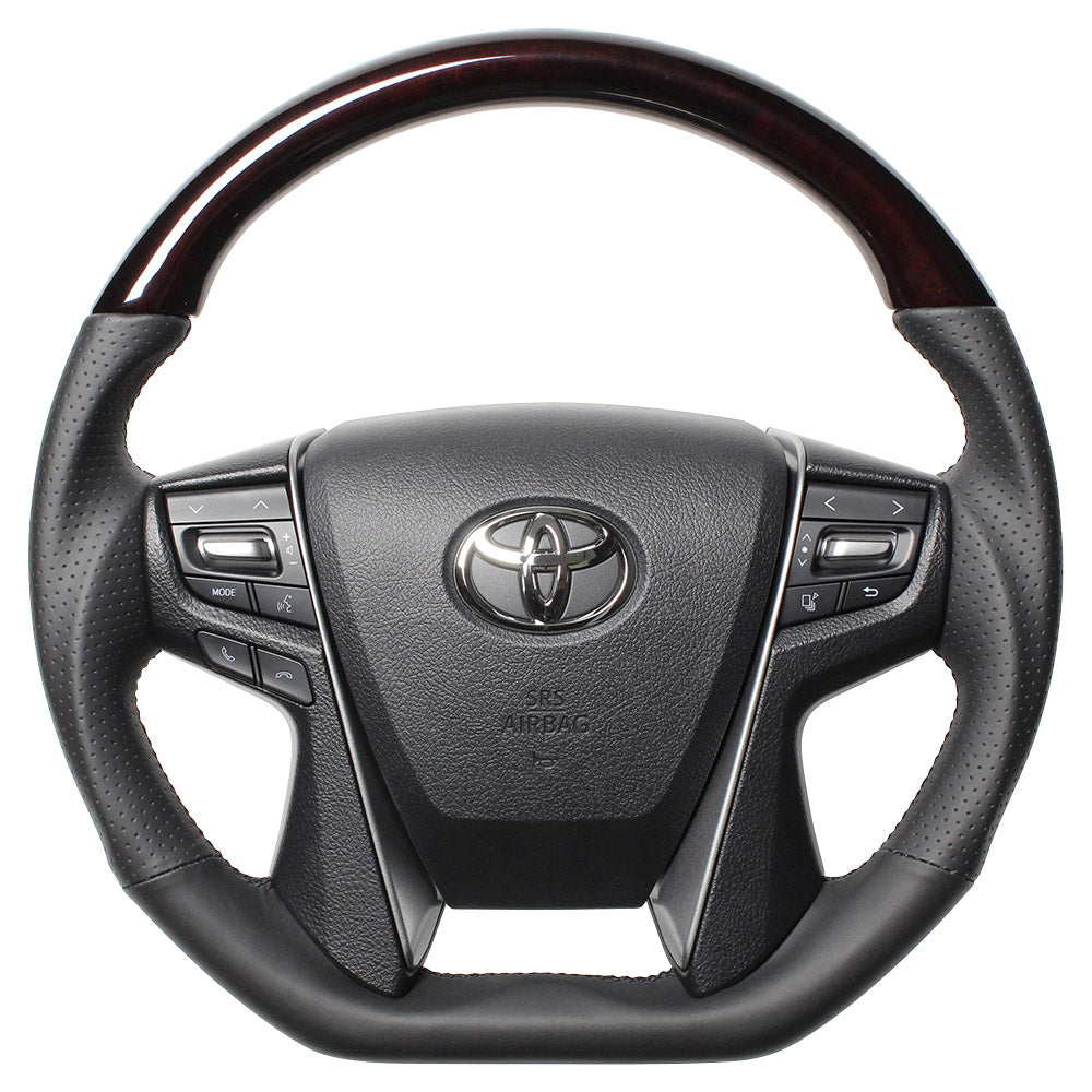 REAL PREMIUM SERIES D SHAPE 52 BROWN WOOD BLACK EURO STITCH STEERING WHEEL FOR TOYOTA CROWN ROYAL 210  S210-BRW-BK
