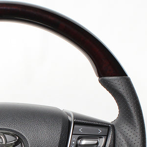 REAL PREMIUM SERIES D SHAPE 52 BROWN WOOD BLACK EURO STITCH STEERING WHEEL FOR TOYOTA ALPHARD 30  S210-BRW-BK