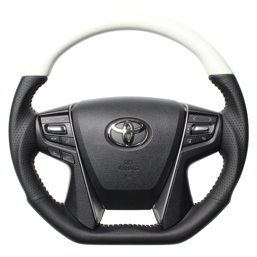 REAL PREMIUM SERIES D SHAPE PEARL WHITE WHITE STITCH STEERING WHEEL FOR TOYOTA LAND CRUISER 200 : KOUKI  S210-WHW-WH