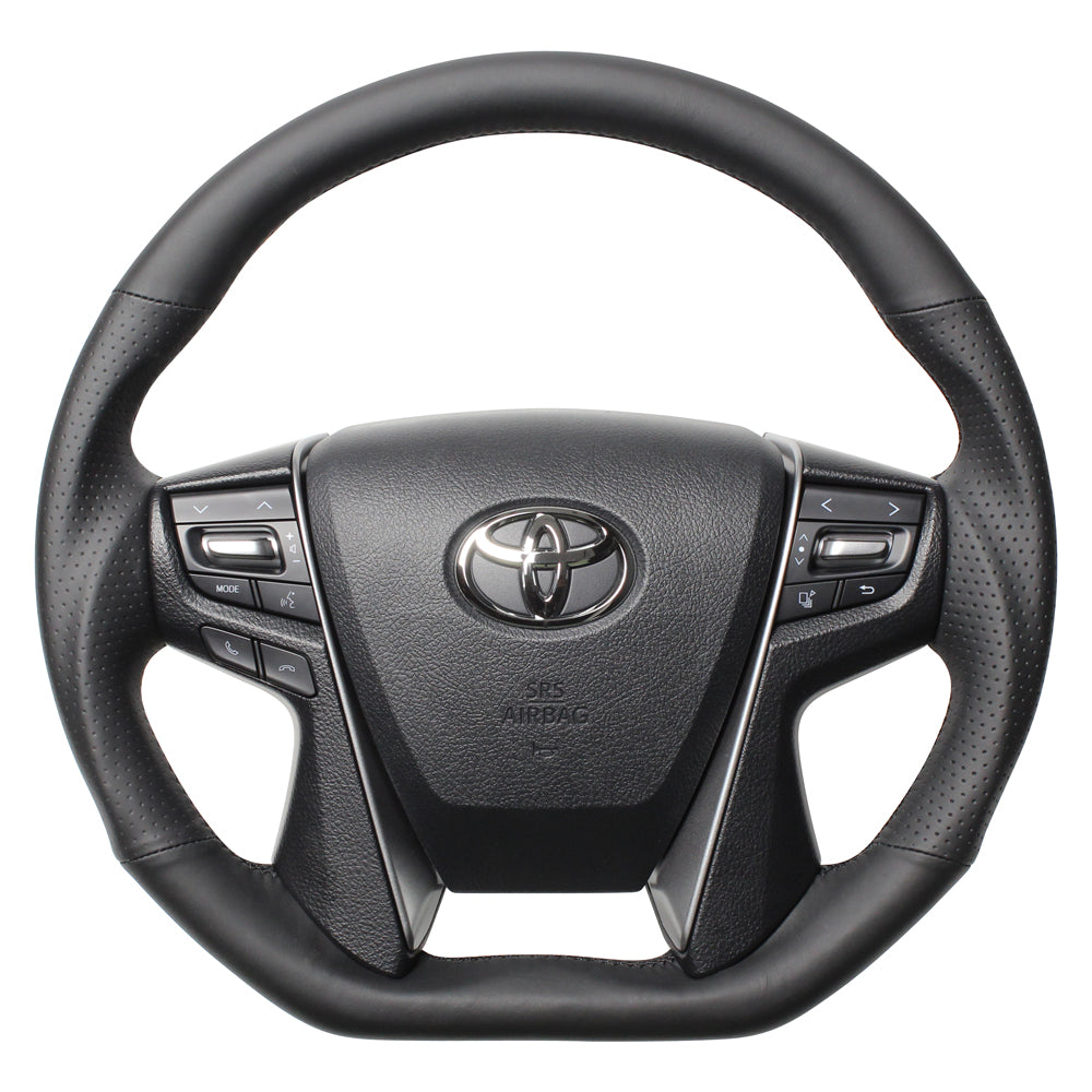 REAL PREMIUM SERIES D SHAPE NAPPA ALL LEATHER BLACK EURO STITCH STEERING WHEEL FOR TOYOTA CROWN ROYAL 210  S210-LPB-BK - Black Hawk Japan
