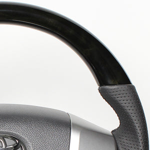 REAL ORIGINAL SERIES GUN GRIP SMALL DIAMETER ROUND SHAPE BLACK WOOD BLACK EURO STITCH STEERING WHEEL FOR TOYOTA REGIUS ACE 200 : 4 TYPE OR KOUKI  H214-BKW-BK