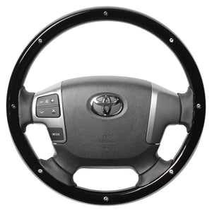 REAL ORIGINAL SERIES ALL WOOD ROUND SHAPE PIANO BLACK STUDS BLACK EURO STITCH STEERING WHEEL FOR TOYOTA HIACE 200 : 4 TYPE OR KOUKI  J200-PBWM-BK