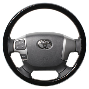 REAL ORIGINAL SERIES ALL WOOD ROUND SHAPE PIANO BLACK BLACK EURO STITCH STEERING WHEEL FOR TOYOTA HIACE 200 : 4 TYPE OR KOUKI  J200-PBW-BK