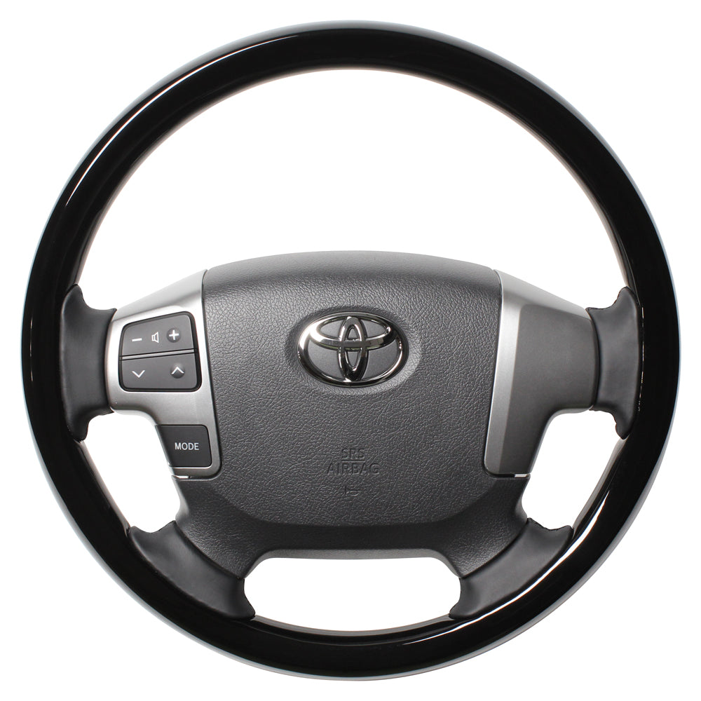 REAL ORIGINAL SERIES ALL WOOD ROUND SHAPE PIANO BLACK BLACK EURO STITCH STEERING WHEEL FOR TOYOTA REGIUS ACE 200 : 4 TYPE OR KOUKI  J200-PBW-BK