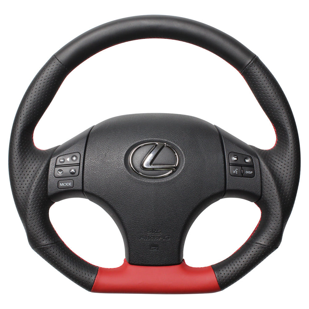 REAL ORIGINAL SERIES D SHAPE RED SELECTION RED EURO STITCH STEERING WHEEL FOR LEXUS IS 20  ISD-LPB-RD