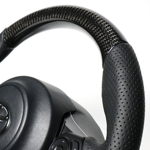 REAL ORIGINAL SERIES D SHAPE BLACK CARBON BLACK EURO STITCH STEERING WHEEL FOR TOYOTA PRIUS PHV GR SPORT 50  GR-BKC-BK