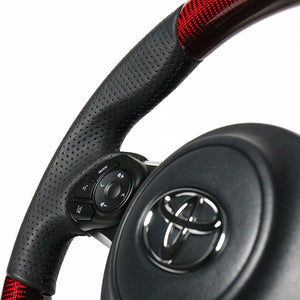 REAL ORIGINAL SERIES D SHAPE RED CARBON BLACK EURO STITCH STEERING WHEEL FOR TOYOTA VITZ GR SPORT GR 130  GR-RDC-BK