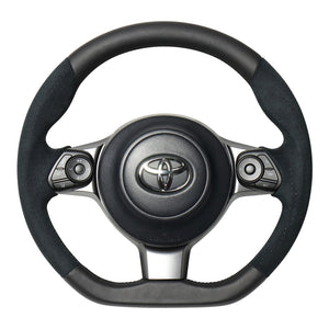 REAL ORIGINAL SERIES D SHAPE BLACK LEATHER & BLACK ULTRA SUEDE BLACK EURO STITCH STEERING WHEEL FOR TOYOTA HARRIER GR SPORT 60  GR-ALC-BK