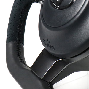 REAL ORIGINAL SERIES D SHAPE BLACK LEATHER & BLACK ULTRA SUEDE BLACK EURO STITCH STEERING WHEEL FOR TOYOTA GR86 ZN8  GR-ALC-BK