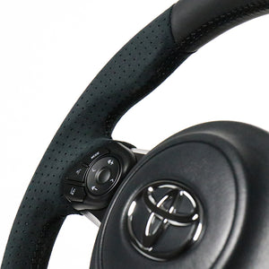 REAL ORIGINAL SERIES D SHAPE BLACK LEATHER & BLACK ULTRA SUEDE BLACK EURO STITCH STEERING WHEEL FOR TOYOTA HARRIER GR SPORT 60  GR-ALC-BK