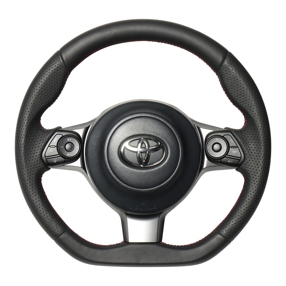 REAL ORIGINAL SERIES D SHAPE ALL LEATHER RED X BLACK EURO STITCH STEERING WHEEL FOR TOYOTA GR86 ZN8  GR-LPB-RD