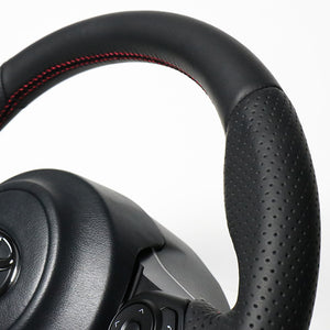 REAL ORIGINAL SERIES D SHAPE ALL LEATHER RED X BLACK EURO STITCH STEERING WHEEL FOR TOYOTA MARK X GRMN 130  GR-LPB-RD