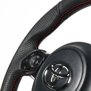 REAL ORIGINAL SERIES D SHAPE ALL LEATHER RED X BLACK EURO STITCH STEERING WHEEL FOR TOYOTA C-HR GR SPORT 10  GR-LPB-RD