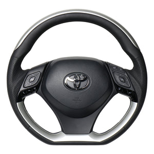 REAL ORIGINAL SERIES PLATE TYPE SILVER PLATE & SILVER PANEL BLACK EURO STITCH STEERING WHEEL FOR TOYOTA C-HR 10 50  X10N-SLP-SLP - Black Hawk Japan