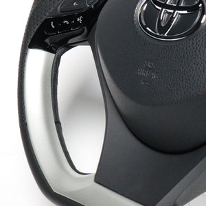 REAL ORIGINAL SERIES PLATE TYPE SILVER PLATE & SILVER PANEL BLACK EURO STITCH STEERING WHEEL FOR TOYOTA C-HR 10 50  X10N-SLP-SLP - Black Hawk Japan