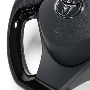 REAL ORIGINAL SERIES PLATE TYPE PIANO BLACK PLATE & PIANO BLACK PANEL BLACK EURO STITCH STEERING WHEEL FOR TOYOTA C-HR 10 50  X10N-PBP-PBP