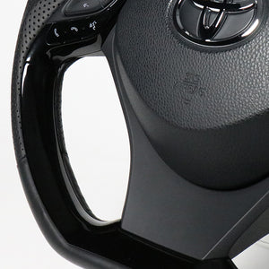 REAL ORIGINAL SERIES COMBINATION TYPE BLUE CARBON & PIANO BLACK PANEL BLACK EURO STITCH STEERING WHEEL FOR TOYOTA C-HR 10 50  X10-BLC-PBP