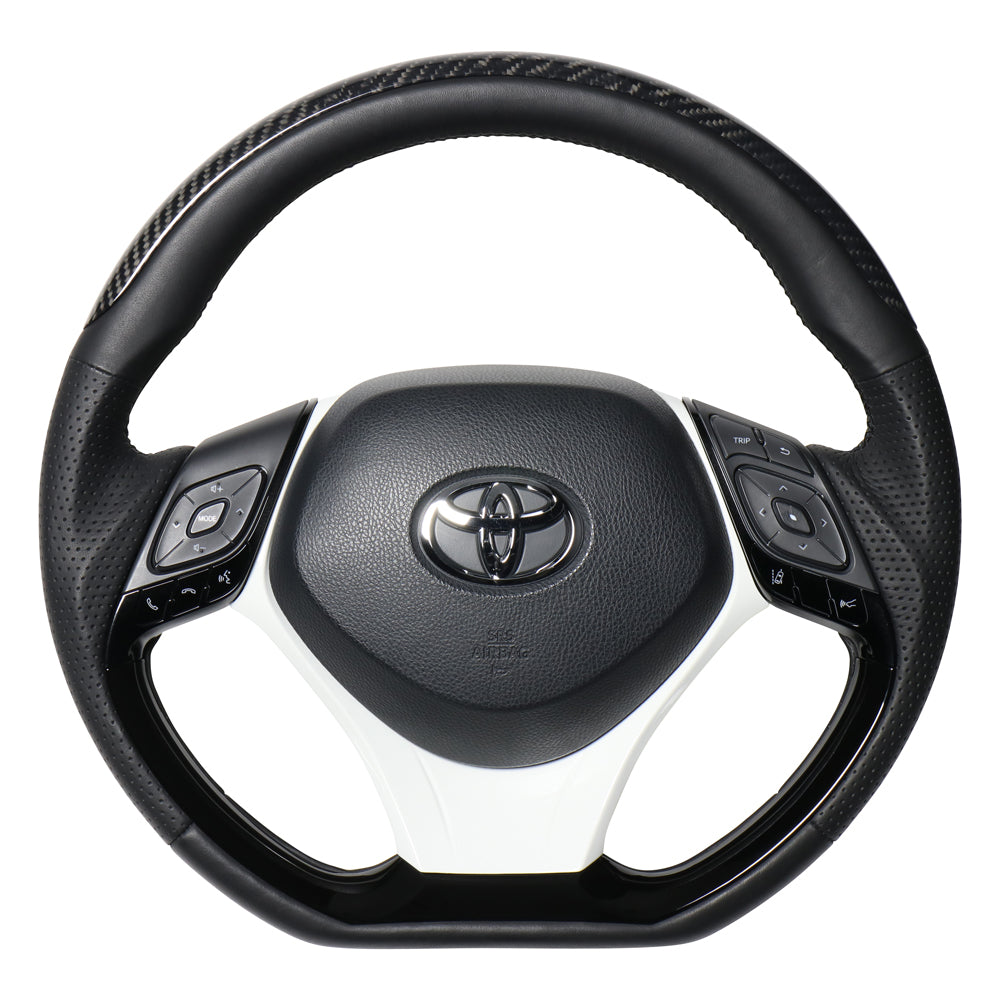 REAL ORIGINAL SERIES SET PLATE TYPE + UNDER PAD SET BLACK CARBON PLATE STEERING + WHITE UNDER PAD BLACK EURO STITCH STEERING WHEEL FOR TOYOTA C-HR 10 50  X10N-BKC-PBP-WHP