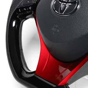 REAL ORIGINAL SERIES SET PLATE TYPE + UNDER PAD SET BLACK CARBON PLATE STEERING + PEARL RED UNDER PAD BLACK EURO STITCH STEERING WHEEL FOR TOYOTA C-HR 10 50  X10N-BKC-PBP-RDP