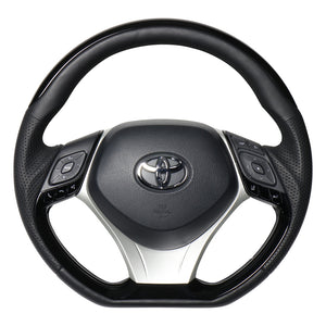 REAL ORIGINAL SERIES SET PLATE TYPE + UNDER PAD SET PIANO BLACK PLATE STEERING + SILVER UNDER PAD BLACK EURO STITCH STEERING WHEEL FOR TOYOTA C-HR 10 50  X10N-PBP-PBP-SLP